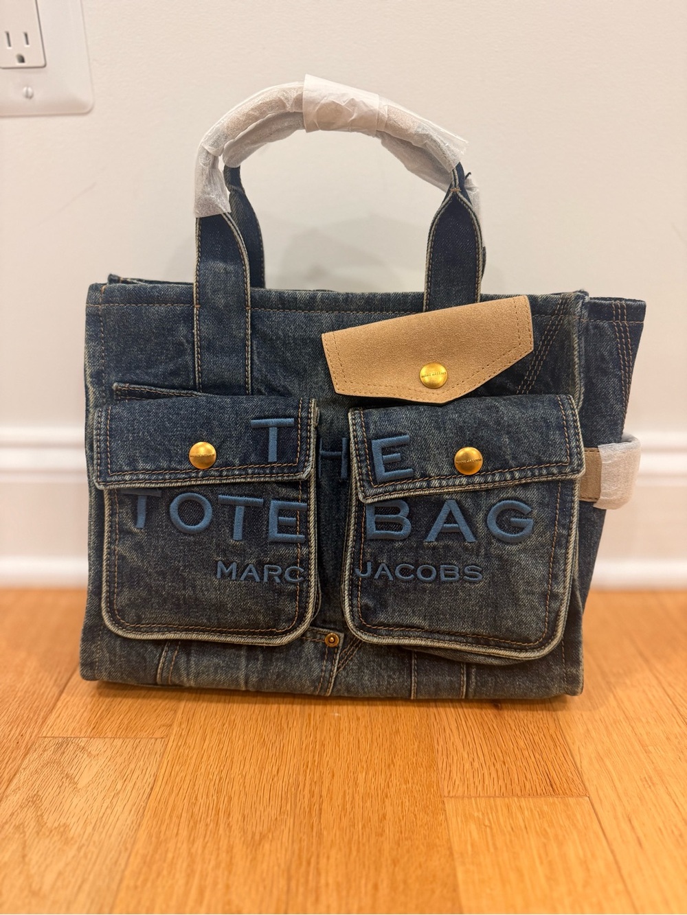 NWT Marc Jacobs THE DENIM SUEDE MEDIUM CARGO TOTE BAG